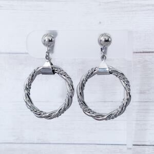 Vintage Clip On Earrings Extra Large Statement Silver Tone Dangle Stylish